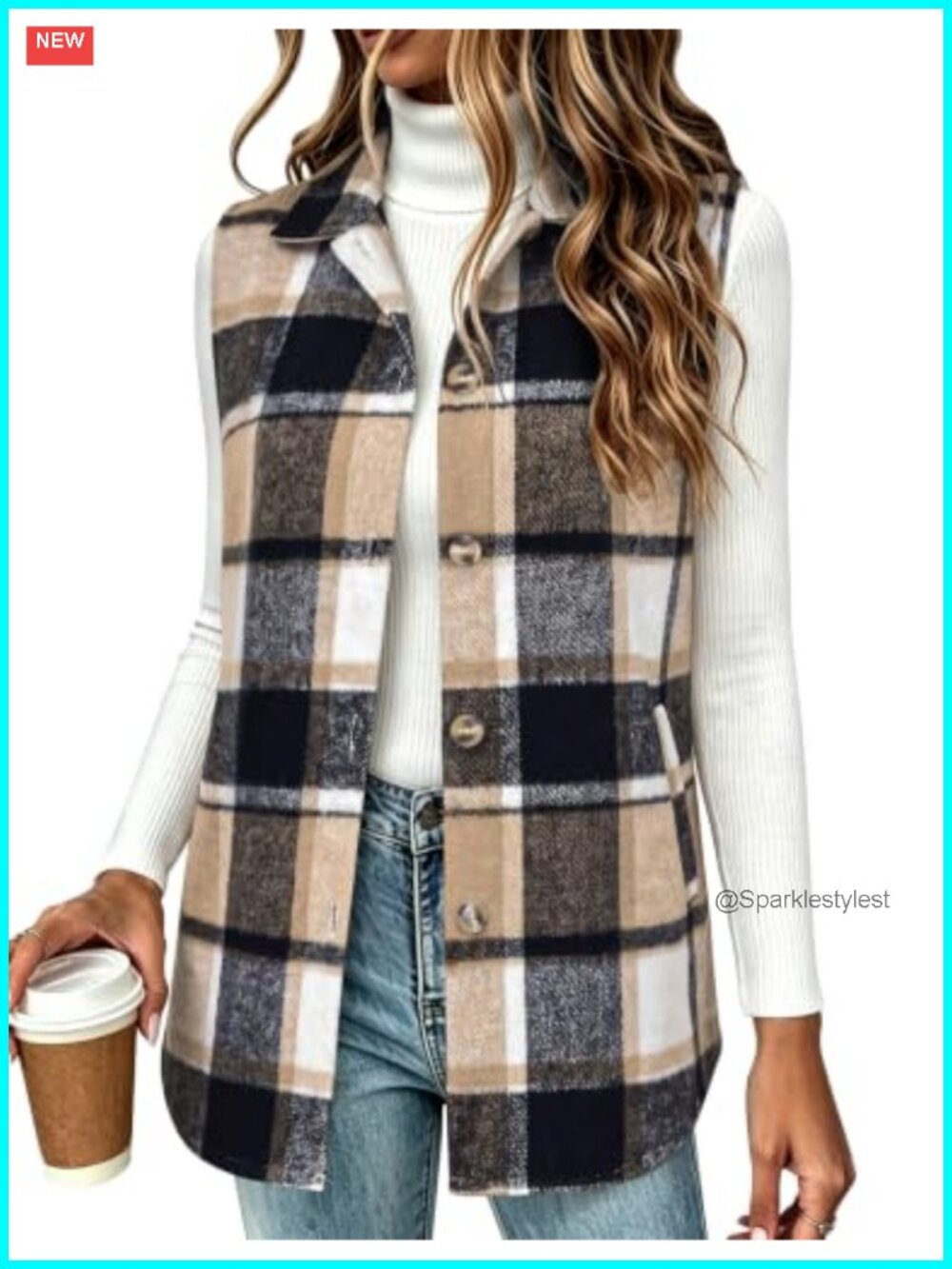 Plaid Flannel Vest Sleeveless Button Down Shirt Loose Workwear